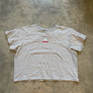 Adidas Heather Gray Cropped Tee with Red Logo